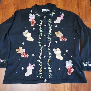 Vintage Christmas cardigan sweater pastel stockings